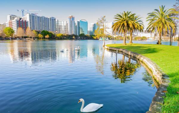 Lake Eola Park's Scenic Waterfront in Orlando, Florida