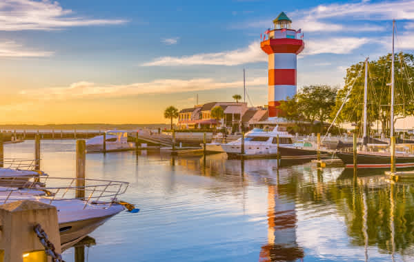 Lighthouse and harbor in Hilton Head South Carolina