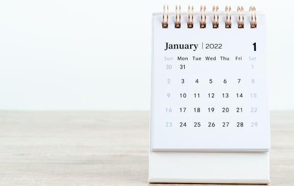 Calendar showing January 2022 as the first page