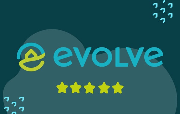 Evolve brand logo with five-stars, representing safety in booking vacation rental homes with Evolve