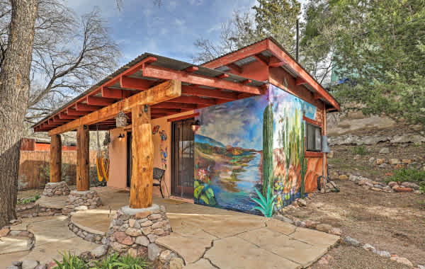 Colorful tiny house rental in Arizona with painted murals