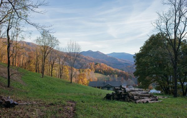 Views of fall foliage and the Blue Ridge Mountains in North Carolina