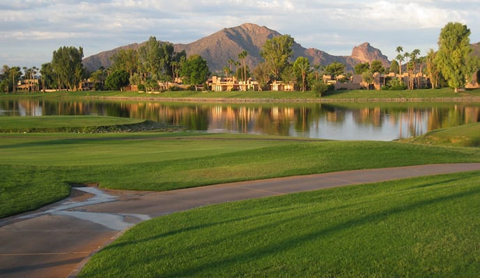 Golf course in Phoenix, Arizona with mountain views