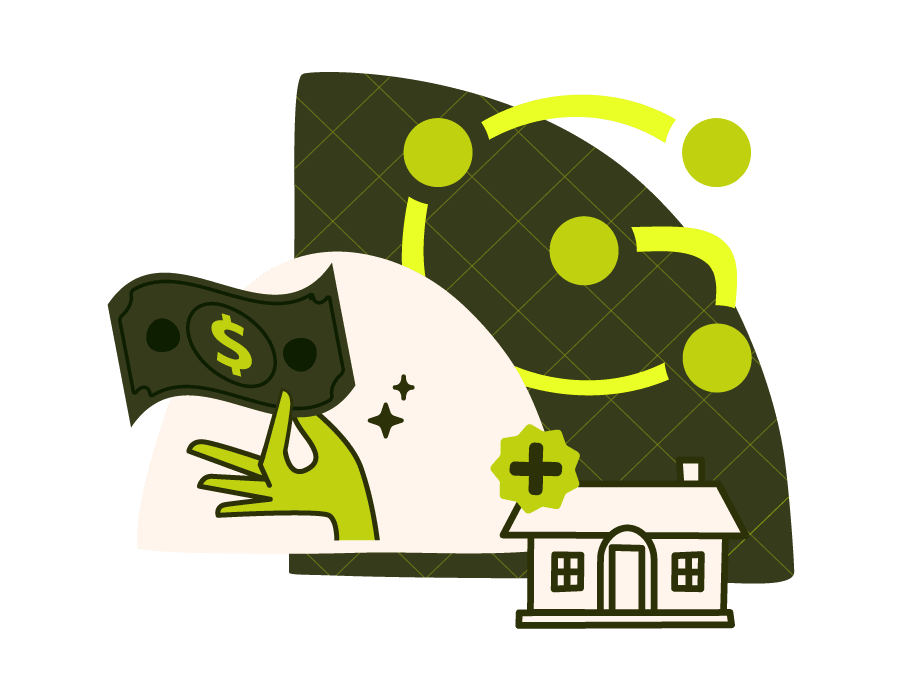 Graphic illustration with hand holding money representing how Evolve works for vacation rental owners