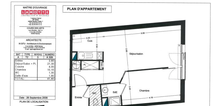 Image 1 sur 2 - Appartement  ·  Location · Nantes (44000) · 2 pièces · 41m²