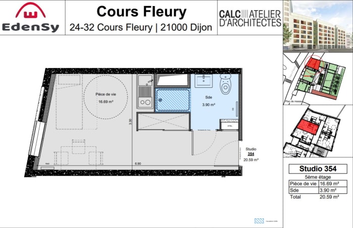 Image 5 sur 5 - Appartement  ·  Location · Dijon (21000) · 1 pièce · 21m²