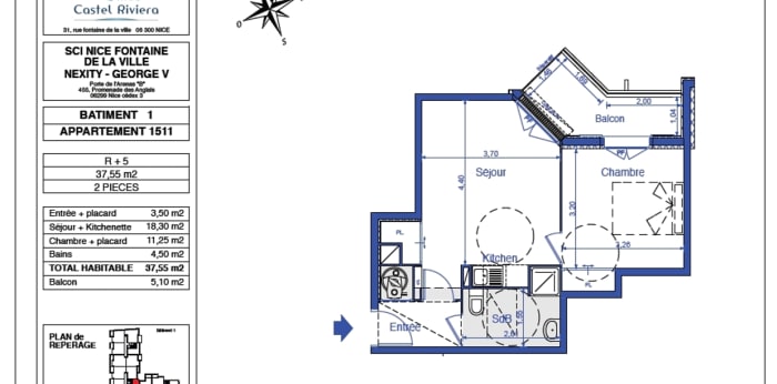 Image 5 sur 6 - Appartement  ·  Vente · Nice (06300) · 2 pièces · 38m²