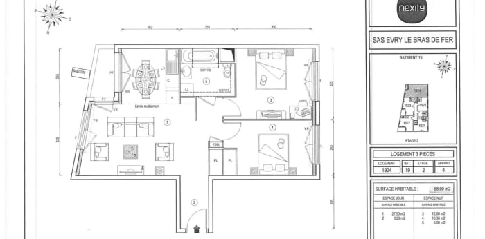 Image 2 sur 9 - Appartement  ·  Location · Evry Courcouronnes (91000) · 3 pièces · 58m²