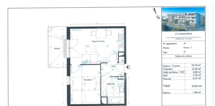 Image 4 sur 5 - Appartement  ·  Location · Vandoeuvre Les Nancy (54500) · 2 pièces · 41m²