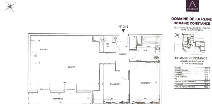 Image 1 sur 1 - Appartement  ·  Location · Le Blanc Mesnil (93150) · 3 pièces · 71m²