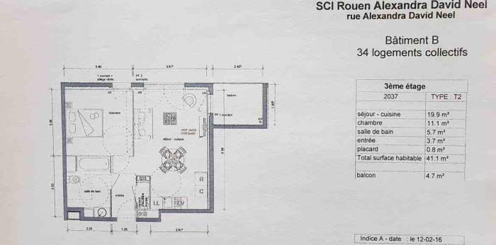 Image 1 sur 6 - Appartement  ·  Location · Rouen (76000) · 2 pièces · 41m²