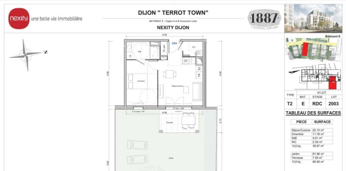 Image 1 sur 2 - Appartement  ·  Location · Dijon (21000) · 2 pièces · 39m²