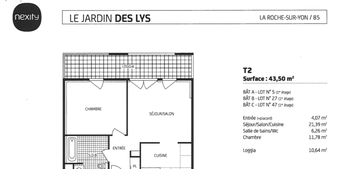 Image 6 sur 10 - Appartement  ·  Location · La Roche Sur Yon (85000) · 2 pièces · 43m²
