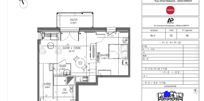 Image 1 sur 1 - Appartement  ·  Location · Brest (29200) · 2 pièces · 45m²