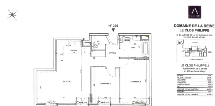 Image 1 sur 1 - Appartement  ·  Location · Le Blanc Mesnil (93150) · 3 pièces · 61m²