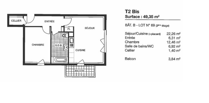 Image 1 sur 2 - Appartement  ·  Location · St Herblain (44800) · 2 pièces · 49m²