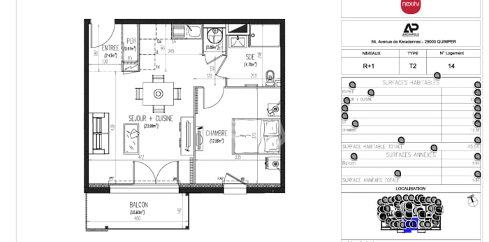 Image 1 sur 1 - Appartement  ·  Location · Brest (29200) · 2 pièces · 46m²