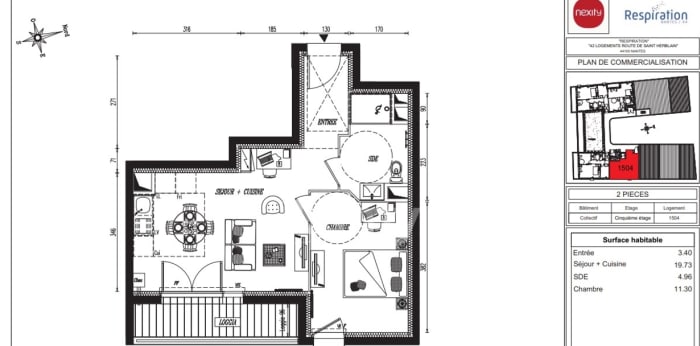 Image 1 sur 1 - Appartement  ·  Location · Nantes (44100) · 2 pièces · 39m²