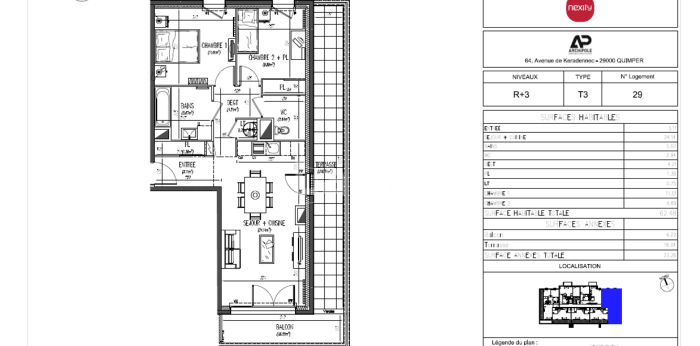 Image 1 sur 1 - Appartement  ·  Location · Brest (29200) · 3 pièces · 62m²