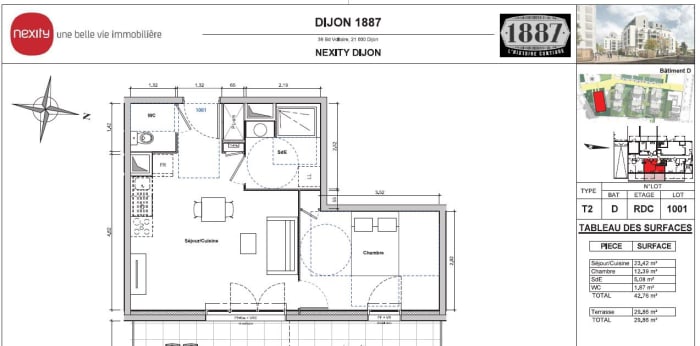 Image 2 sur 2 - Appartement  ·  Location · Dijon (21000) · 2 pièces · 43m²
