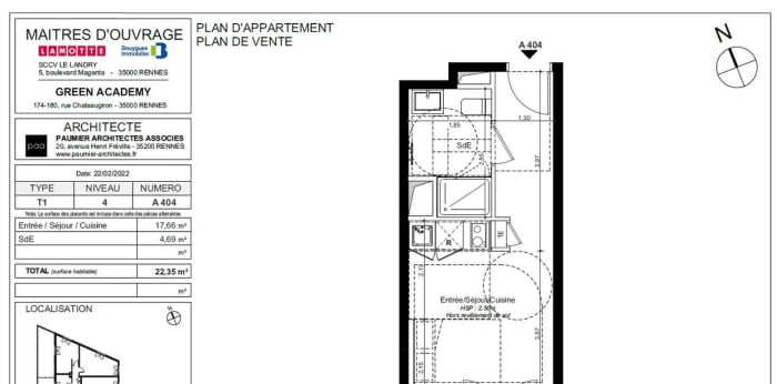 Image 2 sur 5 - Appartement  ·  Location · Rennes (35000) · 1 pièce · 22m²