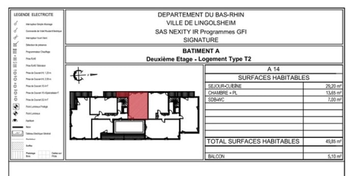 Image 1 sur 2 - Appartement  ·  Location · Lingolsheim (67380) · 2 pièces · 50m²