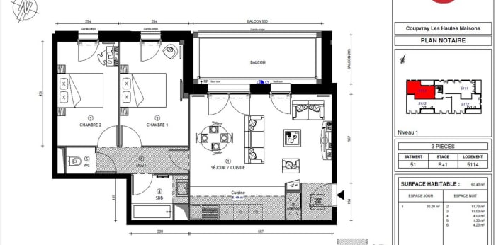 Image 4 sur 7 - Appartement  ·  Location · Coupvray (77700) · 3 pièces · 62m²