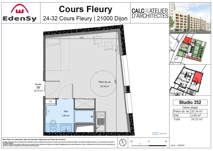 Image 6 sur 7 - Appartement  ·  Location · Dijon (21000) · 1 pièce · 24m²