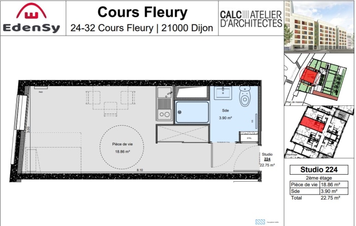 Image 6 sur 6 - Appartement  ·  Location · Dijon (21000) · 1 pièce · 23m²