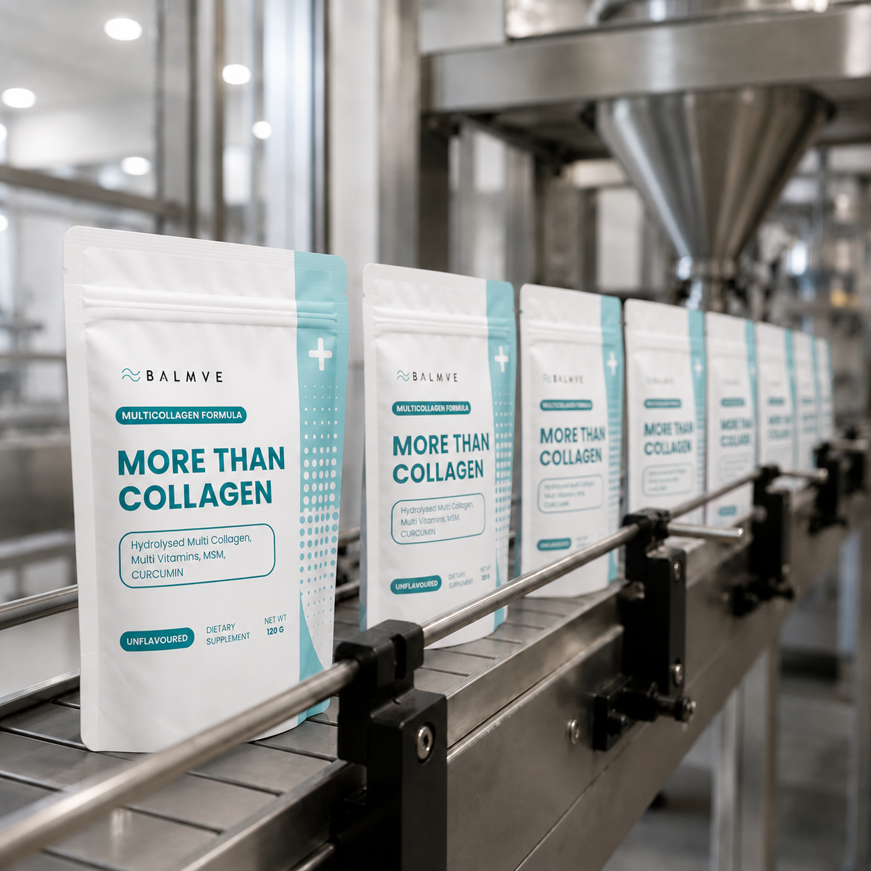 Sealed bags on the production line