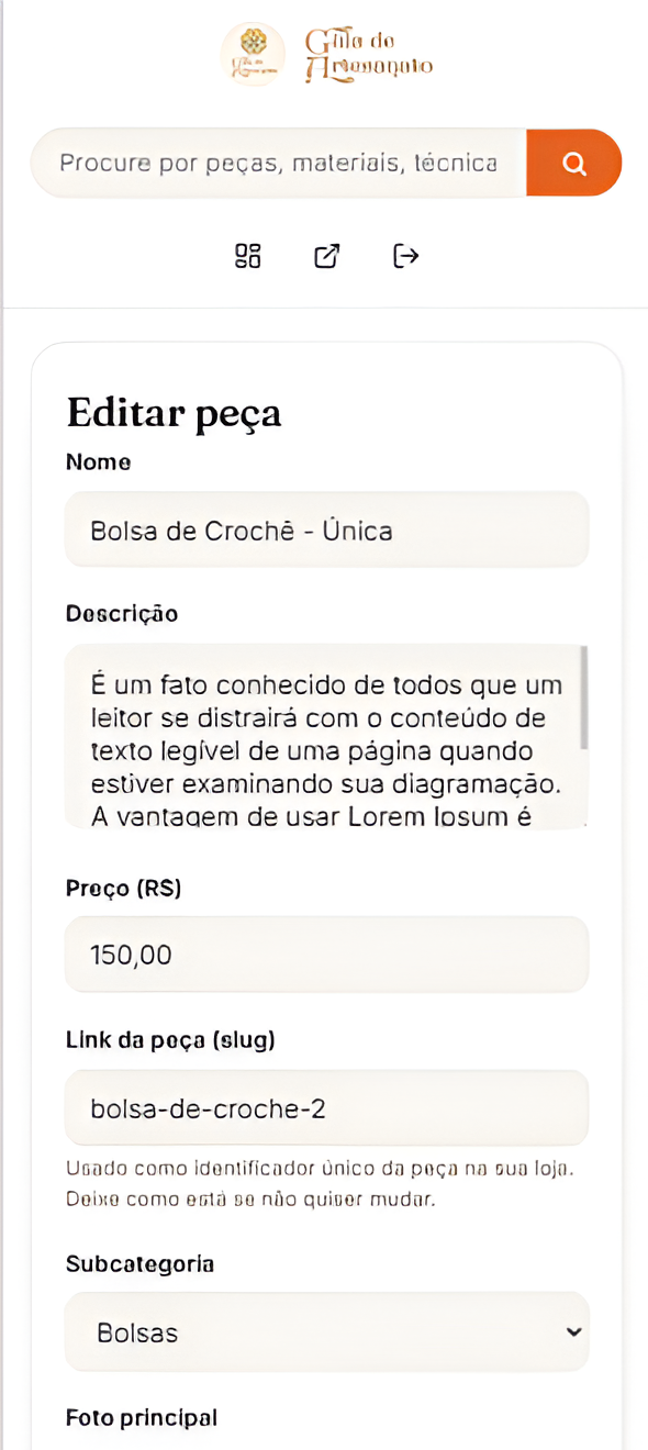 Painel do lojista no celular