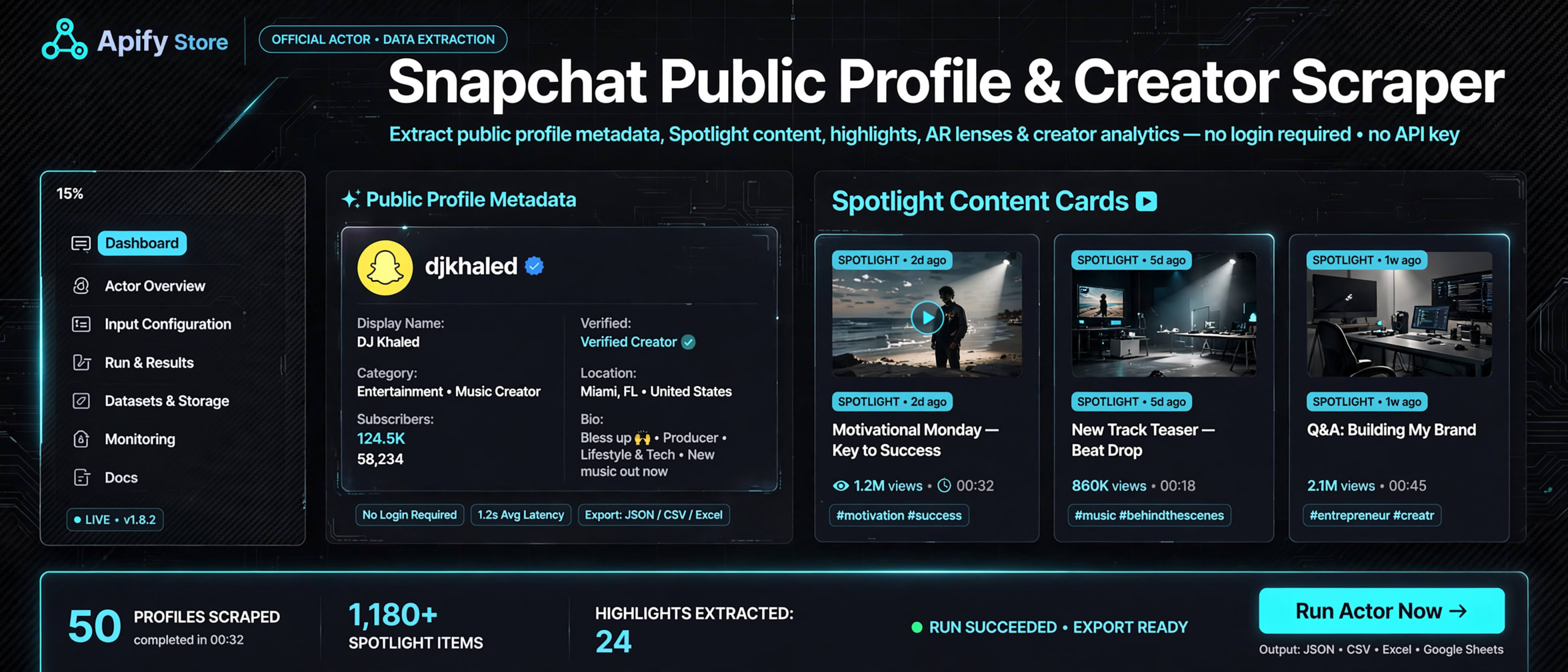 Extract public Snapchat profile and Spotlight metadata into a clean Apify dataset