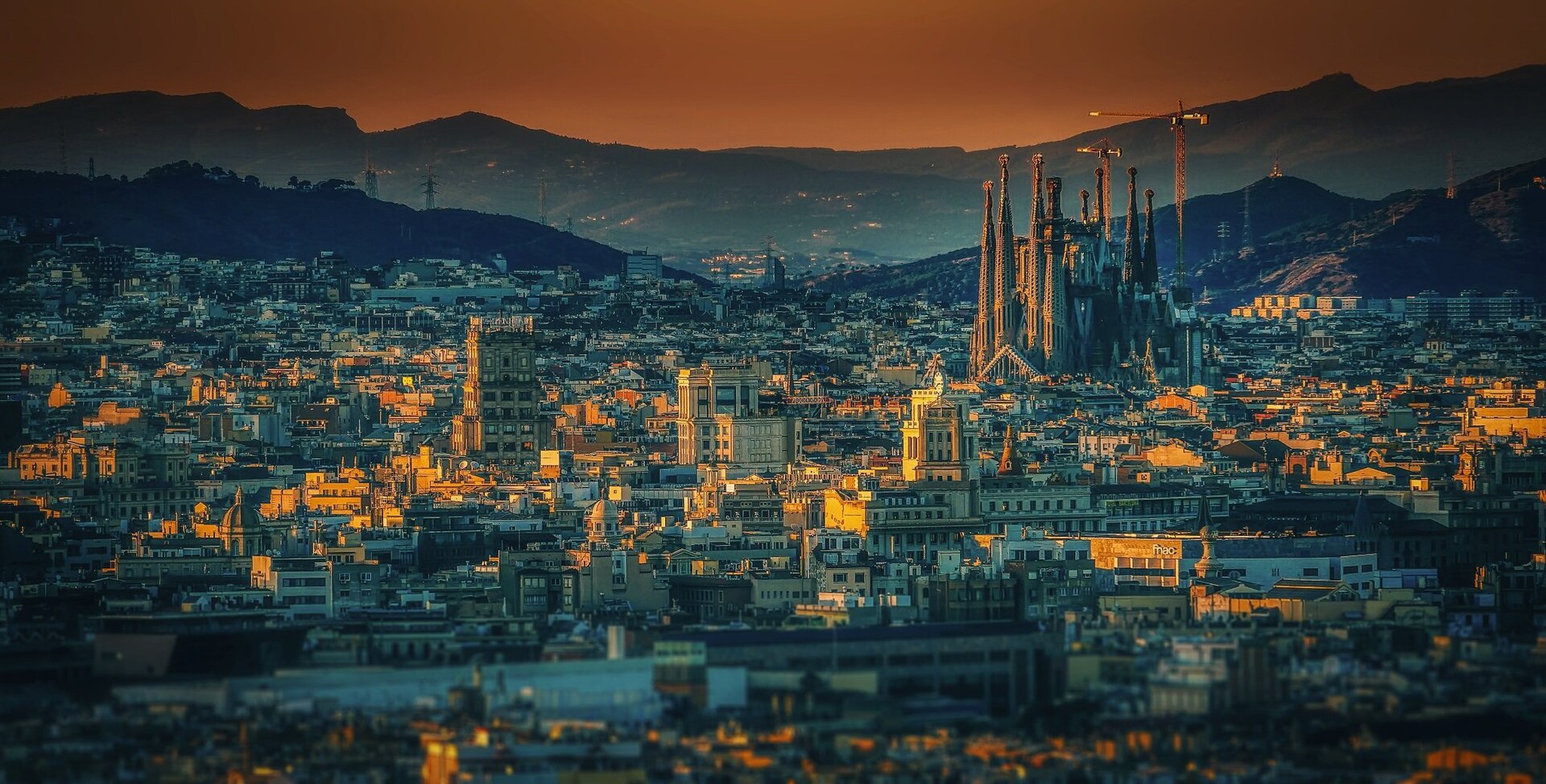 Barcelona city view at sunset