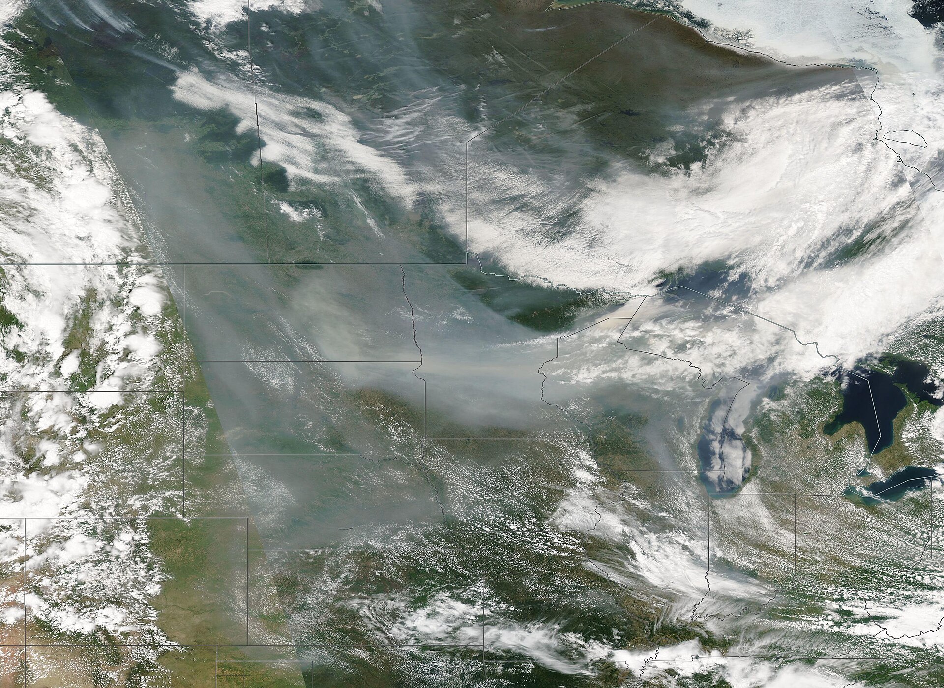 Wildfire Smoke over the Central United States (MODIS)