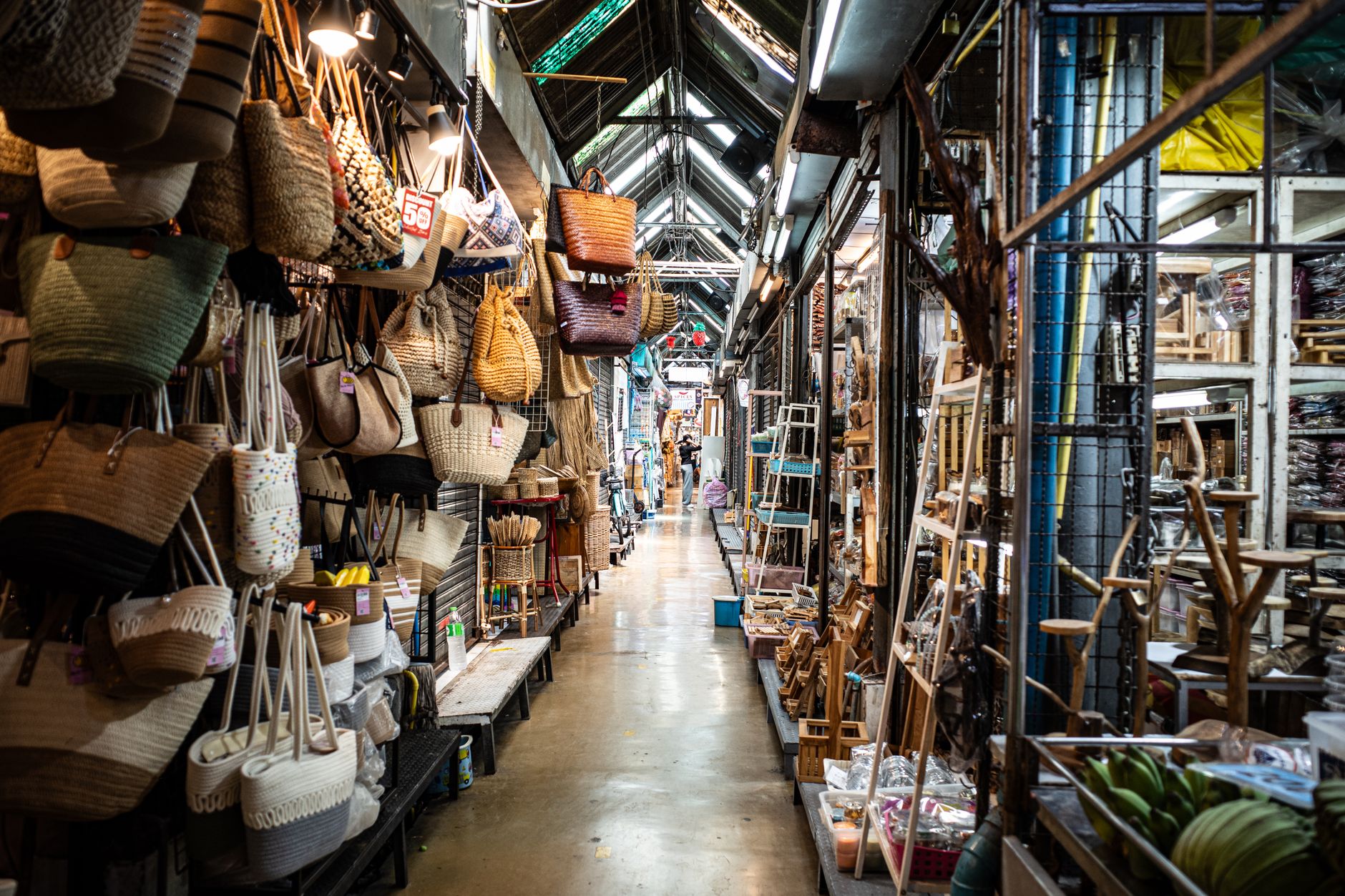 Bustling Aisle of Chatuchak Weekend Market in Bangkok