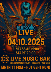 Blue Sonic Band – LIVE - So., 04.10.2026, 19:00 at G5 - Live Music Bar, Heiligenstädter Straße 31, 1190 Wien, Österreich
