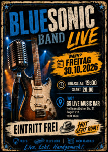Blue Sonic – LIVE - Fr., 30.10.2026, 19:00 at G5 - Live Music Bar, Heiligenstädter Straße 31, 1190 Wien, Österreich