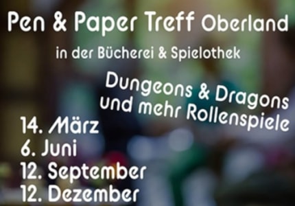RPG-Treff Oberland, Telfs - Sa., 12.09.2026, 17:00 at Bücherei & Spielothek Telfs, Untermarktstraße 20, 6410 Telfs, Österreich