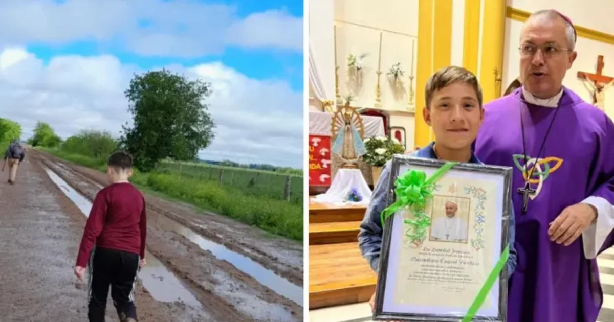 Boy walks 7 miles on muddy roads to receive confirmation, gets a blessing from the pope