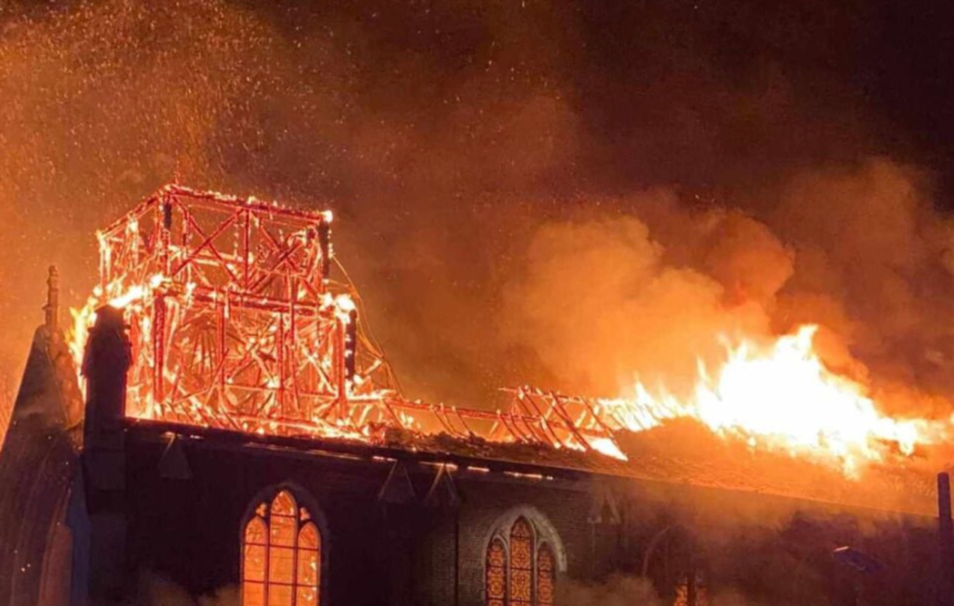 The Immaculate Conception Church in Saint Omer France severely damaged by arson in September 2024