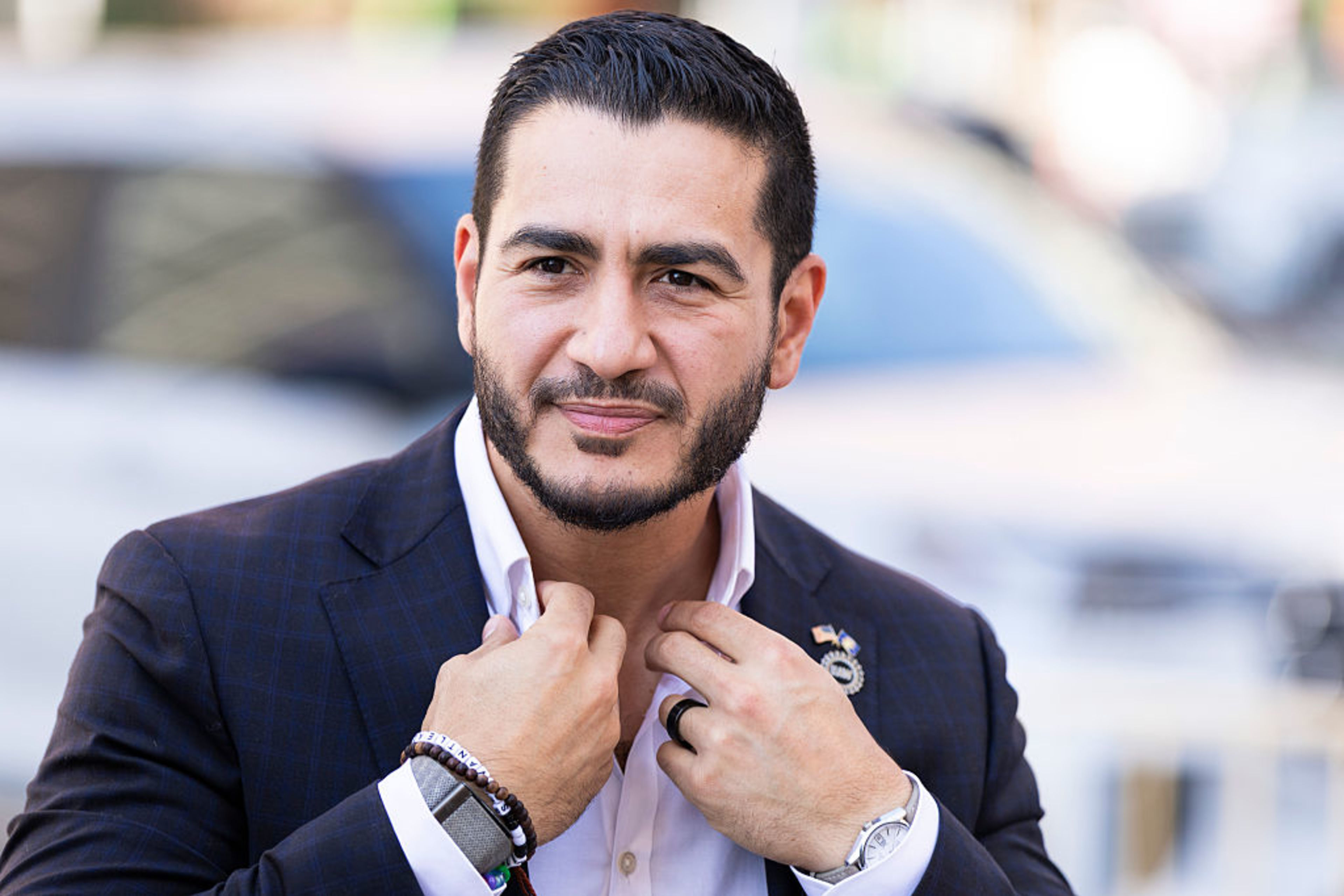 Michigan Democratic Senate primary winner Abdul El-Sayed arrives to a press conference in front of the Spirit of Detroit statue, Aug. 5, 2026, in Detroit. | Credit: Finn Gomez/Getty Images