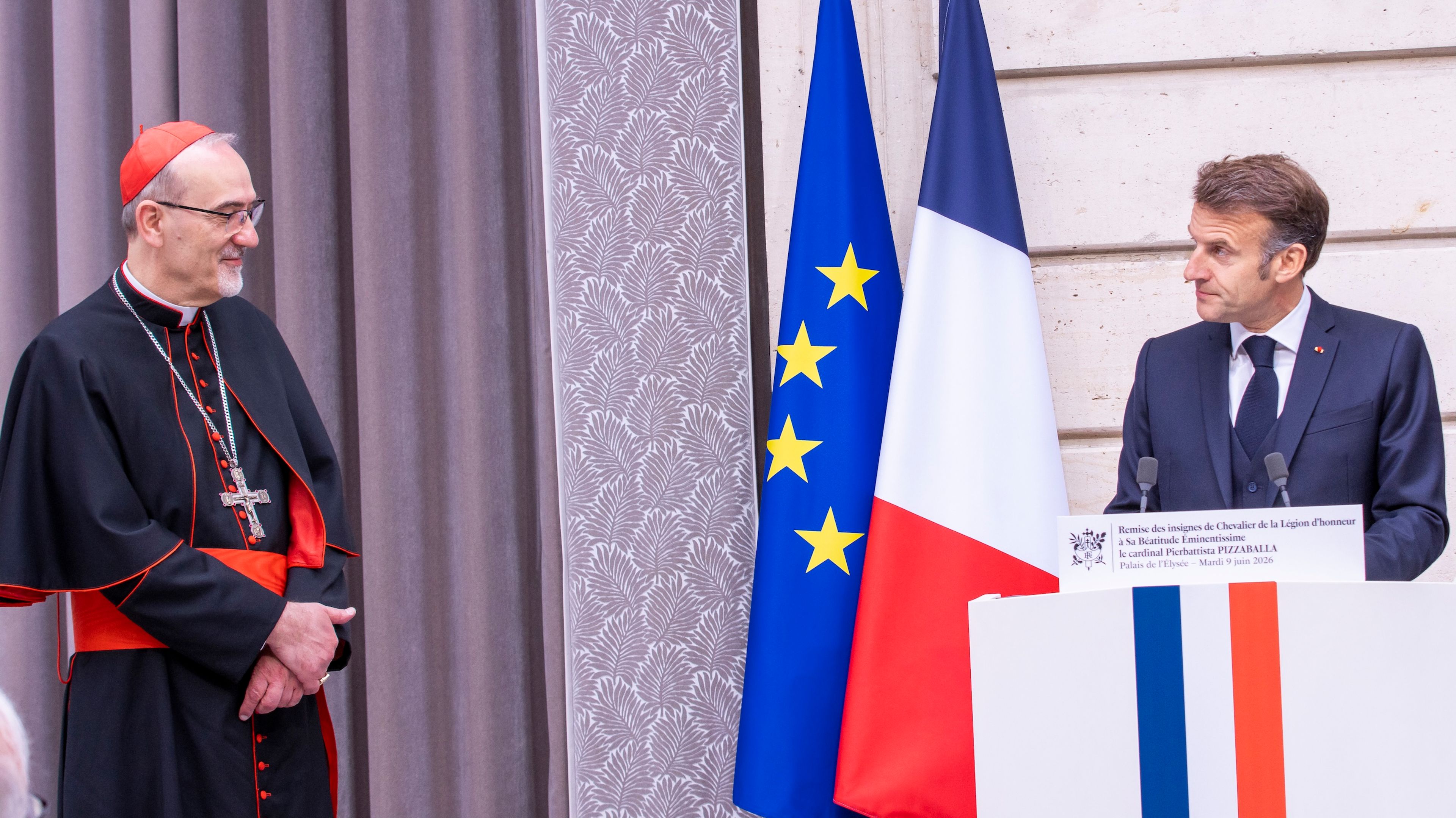 Cardinal Pizzaballa receives award from Macron, urges support for Holy Land Christians