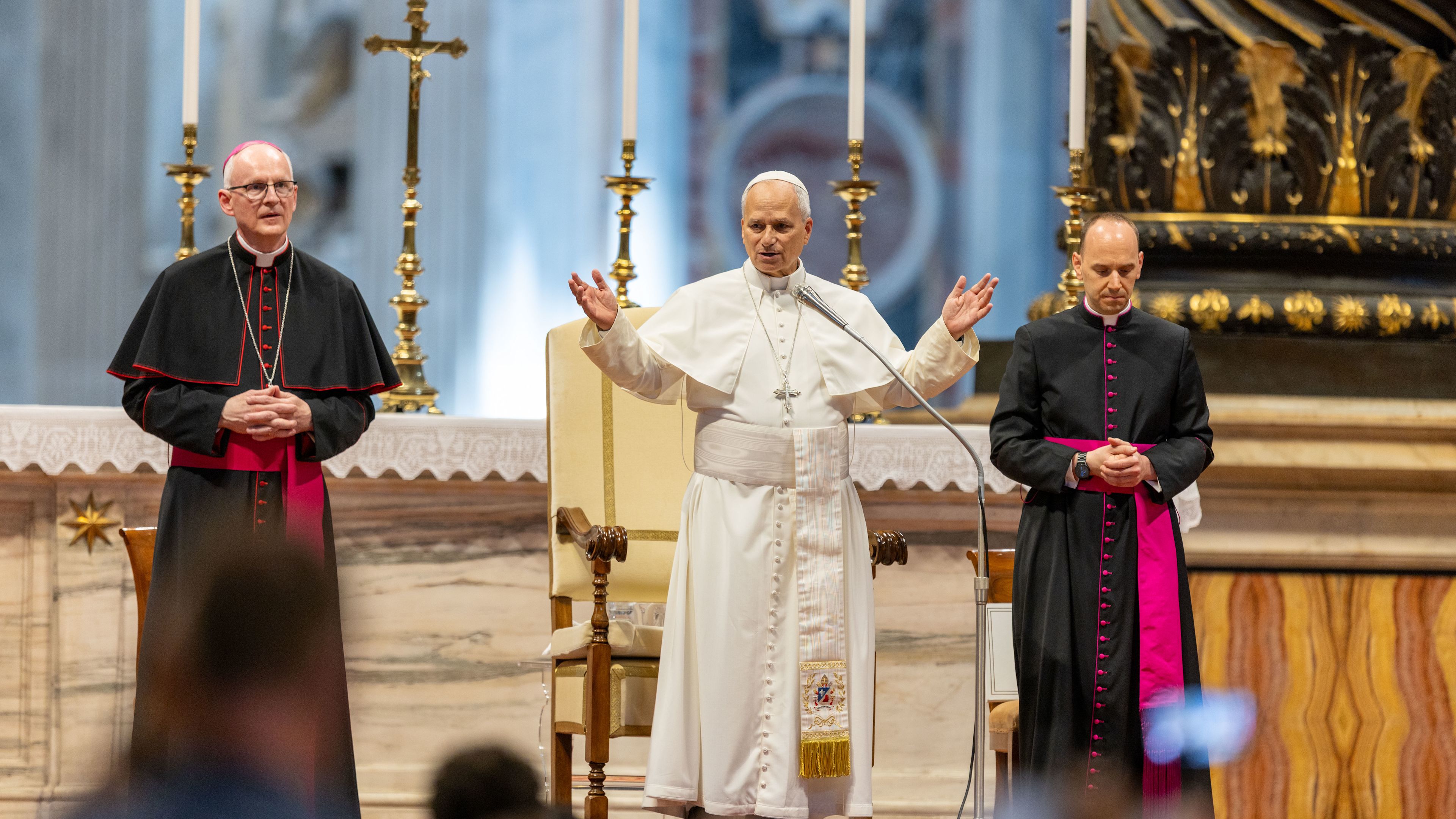 Pope Leo XIV resumed his general audiences on Wednesday, Aug. 5, 2026, in St. Peter’s Basilica. | Credit: Daniel Ibañez/EWTN News