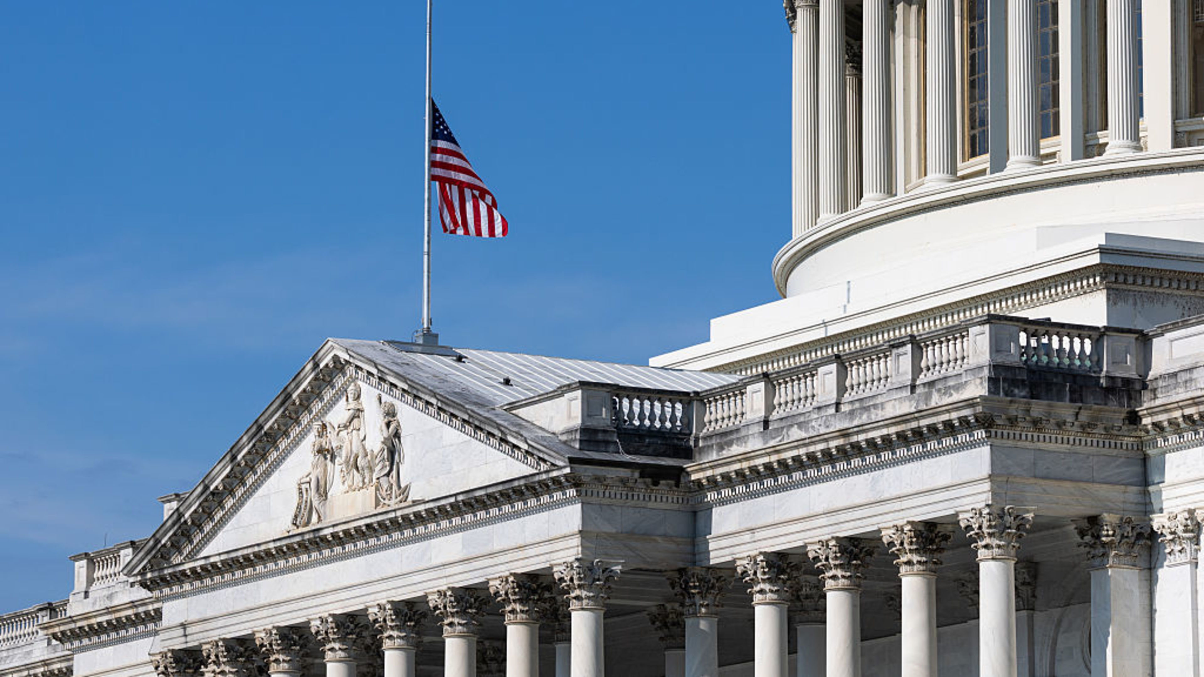 The U.S. flag is flown at half-staff over the U.S. Capitol in honor of the late U.S. Sen. Lindsey Graham, R-South Carolina, on July 13, 2026, in Washington, D.C. | Credit: Finn Gomez/Getty Images