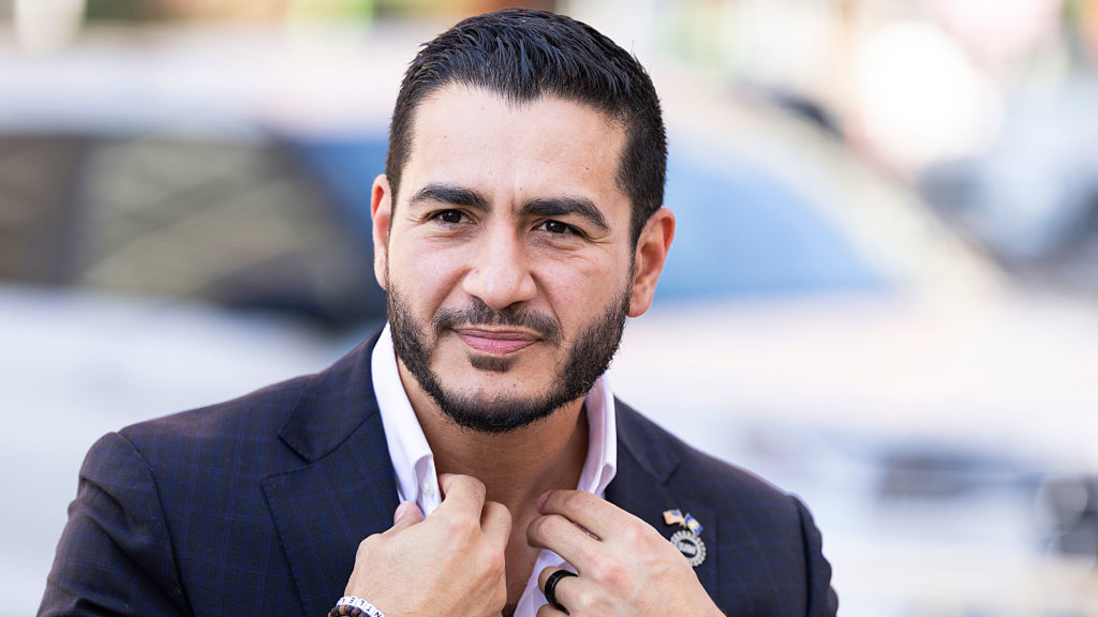 Michigan Democratic Senate primary winner Abdul El-Sayed arrives to a press conference in front of the Spirit of Detroit statue, Aug. 5, 2026, in Detroit. | Credit: Finn Gomez/Getty Images
