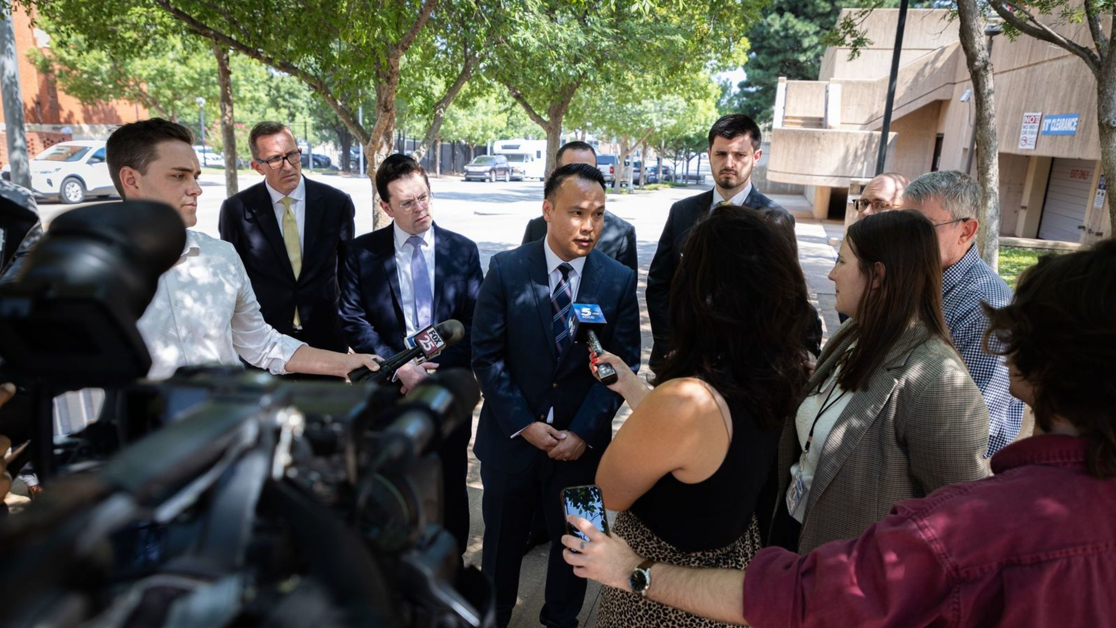 Attorney Daniel Chen speaks to reporters outside of federal district court in Oklahoma City, Oklahoma, Aug. 5, 2026. | Credit: Photo courtesy of Becket
