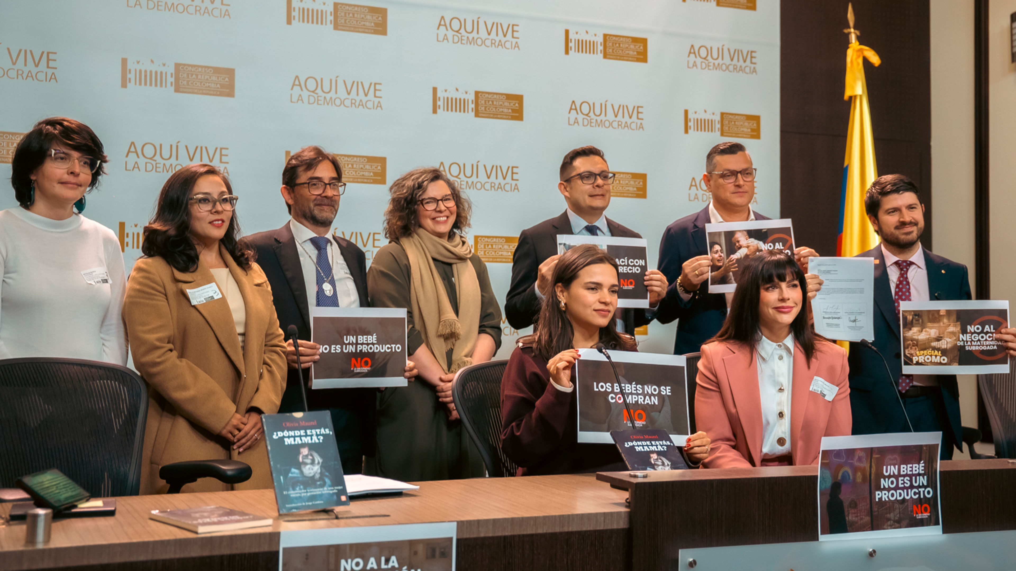 Members of the Colombian Congress with activist Olivia Maurel during the filing of the bill to ban surrogacy. | Credit: Press Office of Representative Luis Miguel López Aristizábal