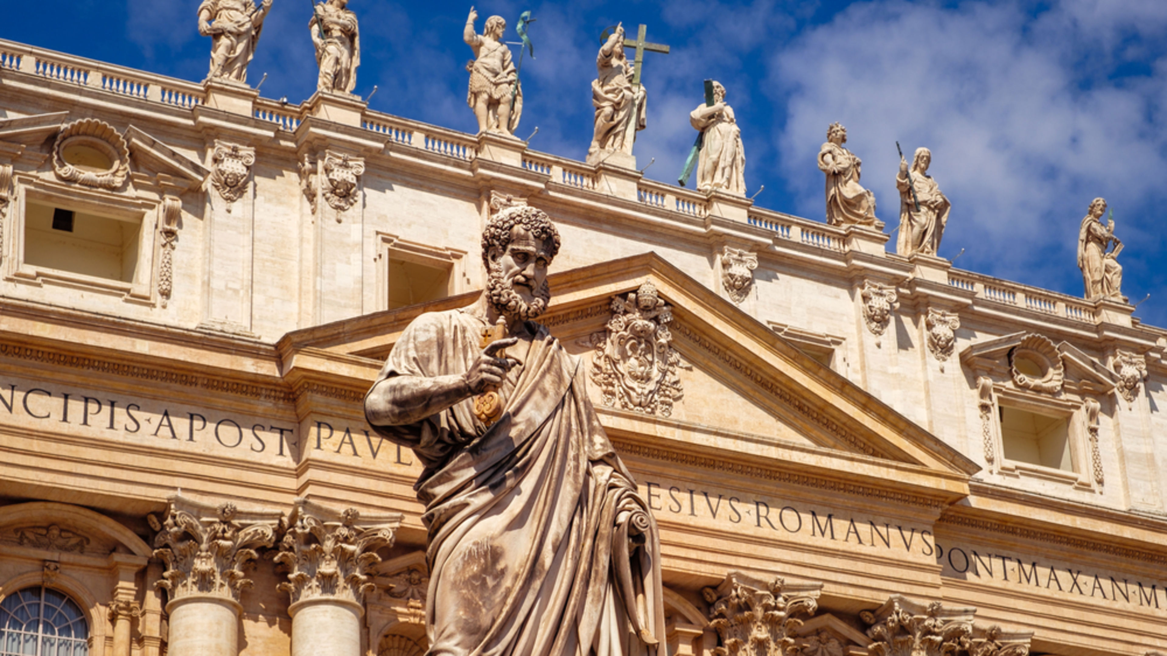 Detail of statue of St. Peter in front of St. Peter’s Basilica at the Vatican. | Credit: Martin M303/Shutterstock