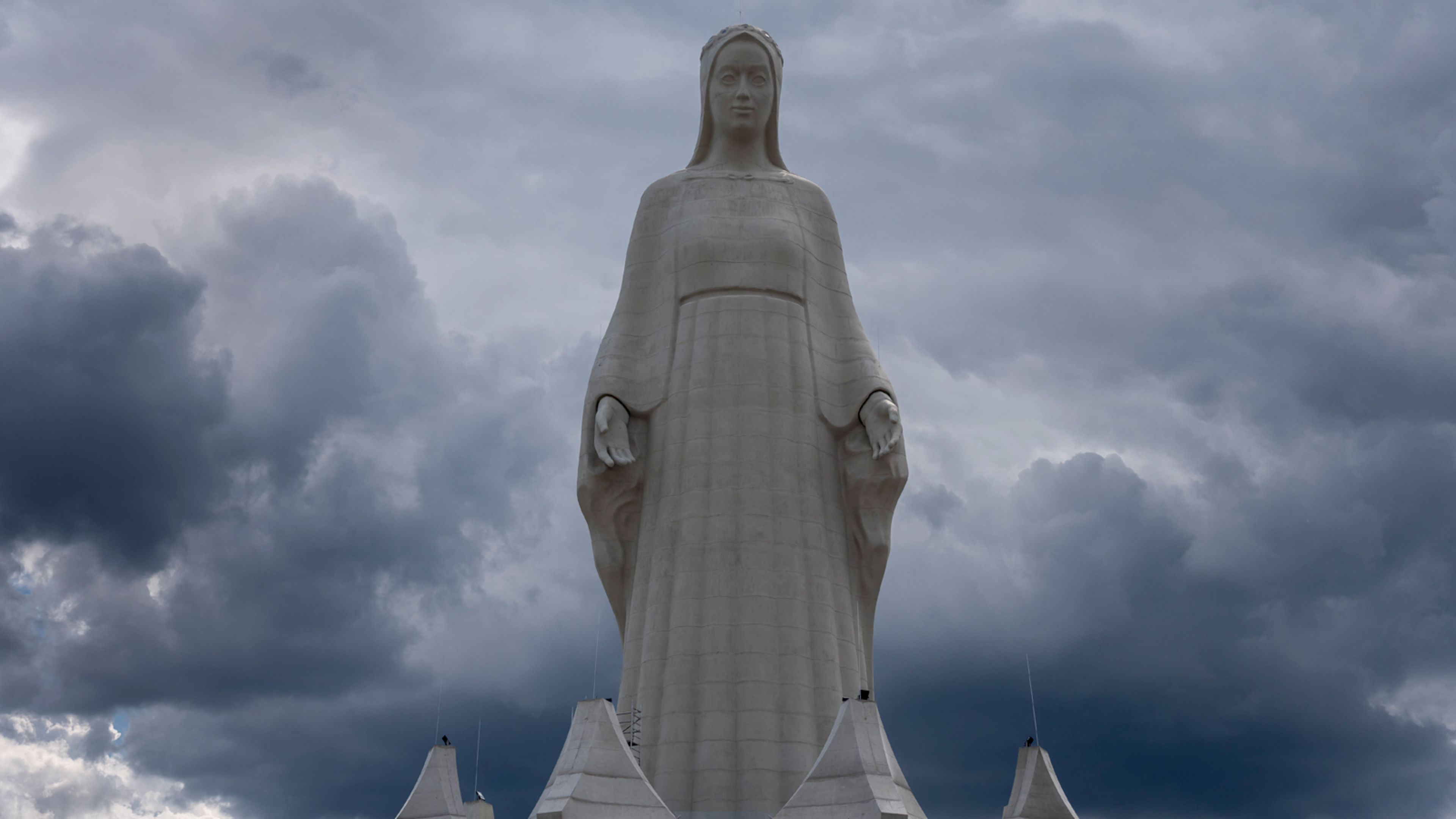 The statue of the Virgin Mary erected in the Polish town of Konotopie stands 55.6 meters (182 feet) tall. Made of concrete and steel beams, it is the tallest Marian sculpture in Europe. | Credit: Wojtek RADWANSKI/AFP via Getty Images