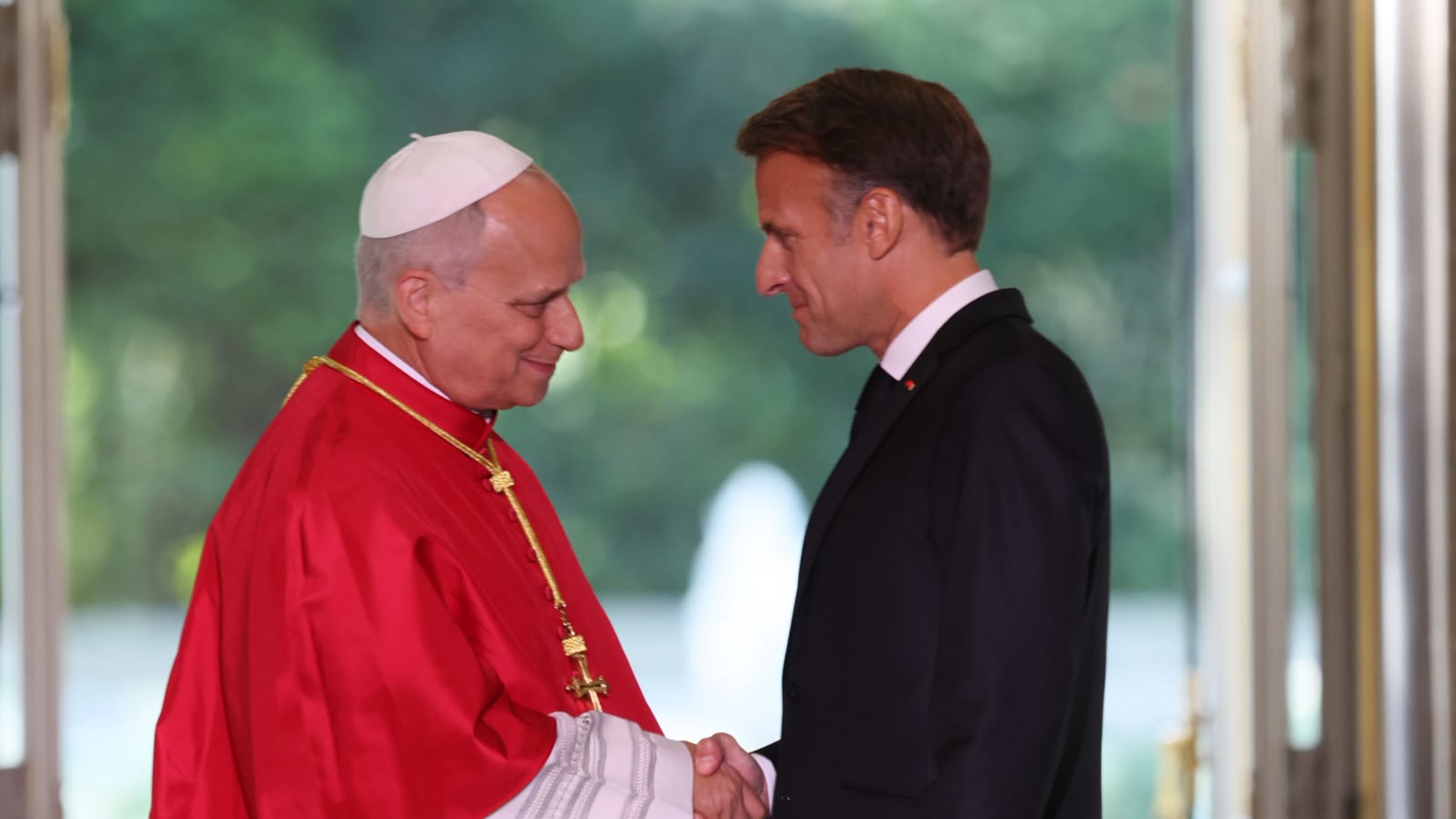 Pope Leo XIV with French President Emmanuel Macron, at the Élysée Palace in Paris on Sept. 25, 2026. | Credit: Daniel Ibáñez/EWTN News/Vatican Pool